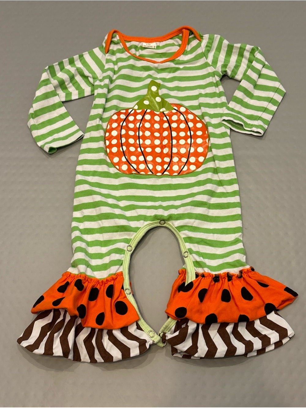 Baby Girls Boutique Fall Polka Dot Pumpkin One-Piece Romper Long Sleeve Ruffle